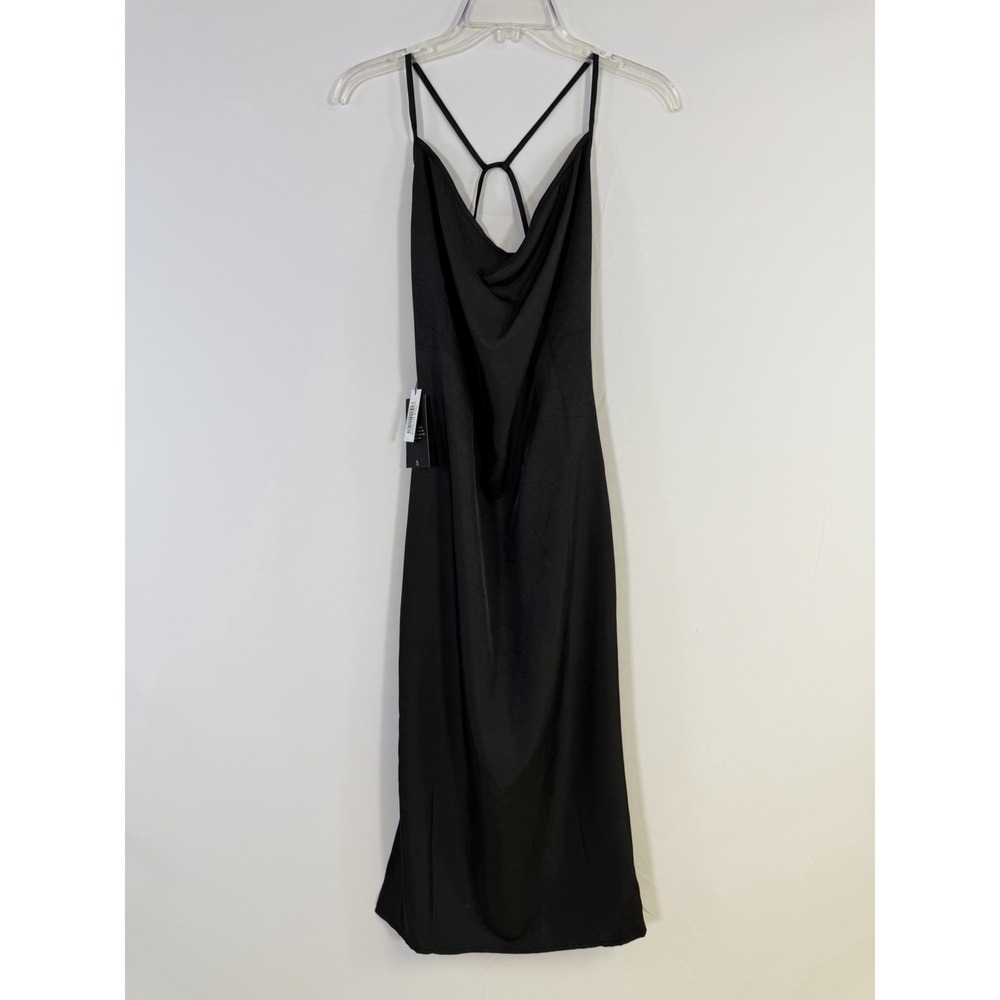 Satin Cowl Neck Maxi Dress - Black